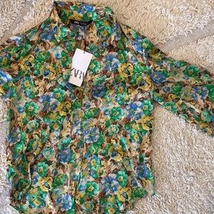 NWT Floral Button Down Chiffon Blouse
